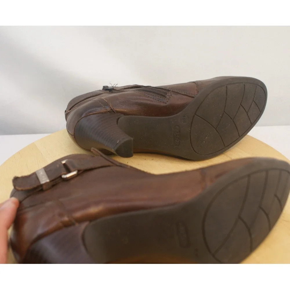 Nurture Hunter Brown Leather Ankle Boots‎ Buckle Zip Booties Womens 6.5M